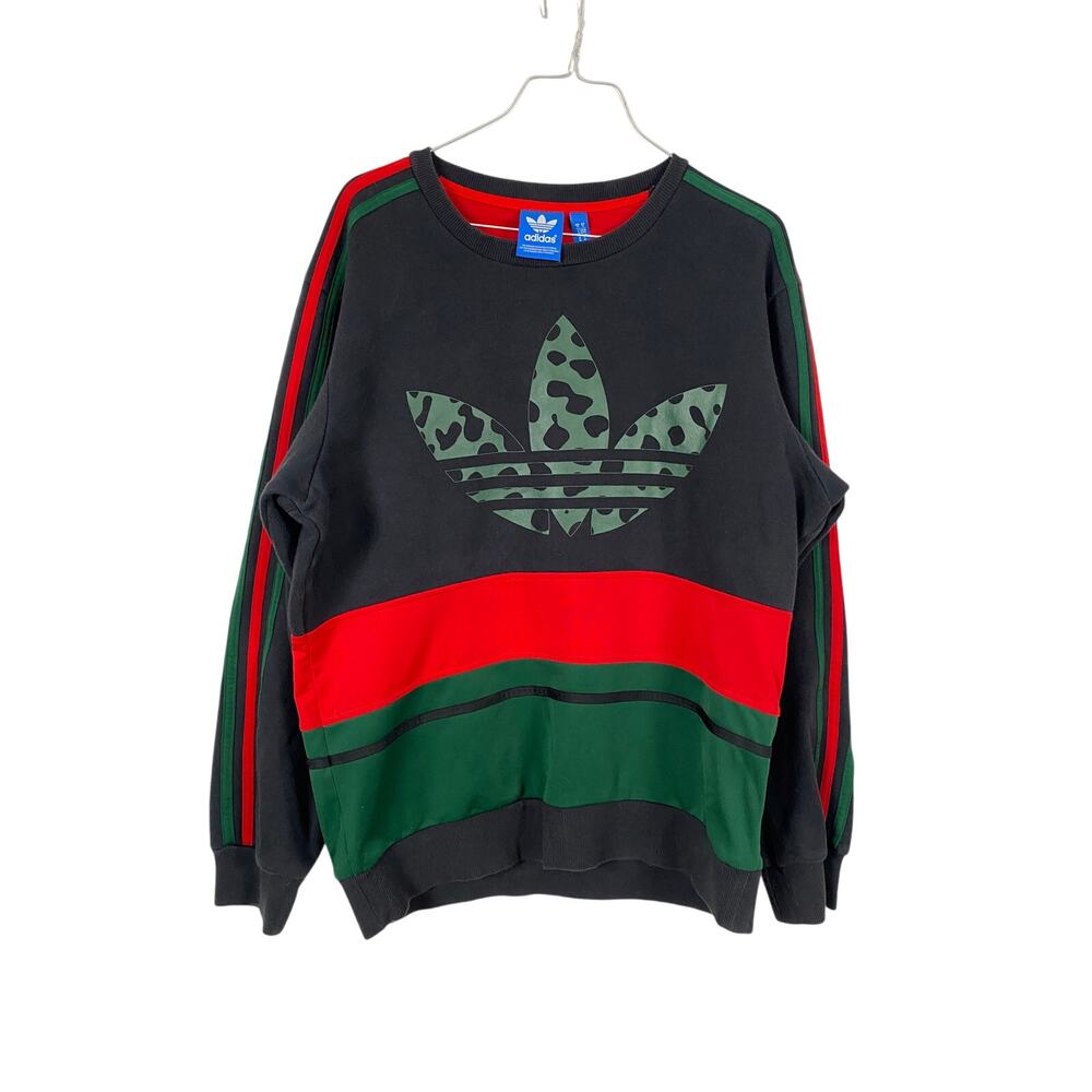 Adidas Mens Crewneck Sweatshirt three stripes Black Red Green Size M #guccistyle